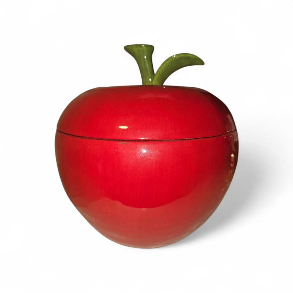 Red Apple-Shaped Ceramic Container